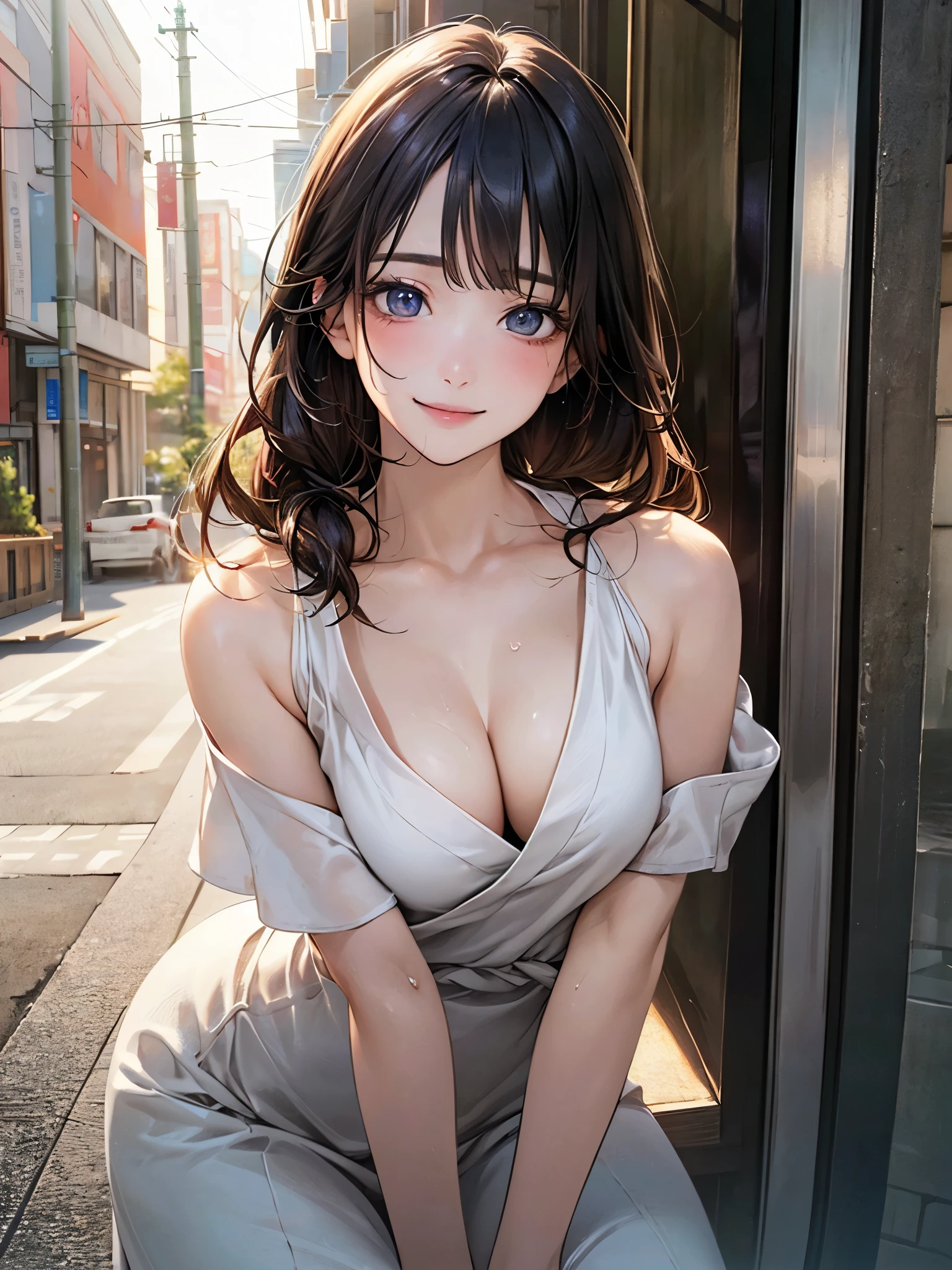 (masterpiece:1.2, top-quality), (realistic, photorealistic:1.4), beautiful illustration, (natural side lighting, movie lighting),
looking at viewer, cowboy shot, front view, close-up:1.5, 1 girl, solo, japanese, perfect face, cute and symmetrical face, shiny skin,
(random hairstyles), asymmetrical bangs, random eyes,(large breasts:0.9),
beautiful hair, beautiful face, beautiful detailed eyes, beautiful clavicle, beautiful body, beautiful chest, beautiful thigh, beautiful legs, beautiful fingers,
((random fashion)),
(beautiful scenery), evening, outside, ((random actions)), (smile, moist eyes, gentle eyes),