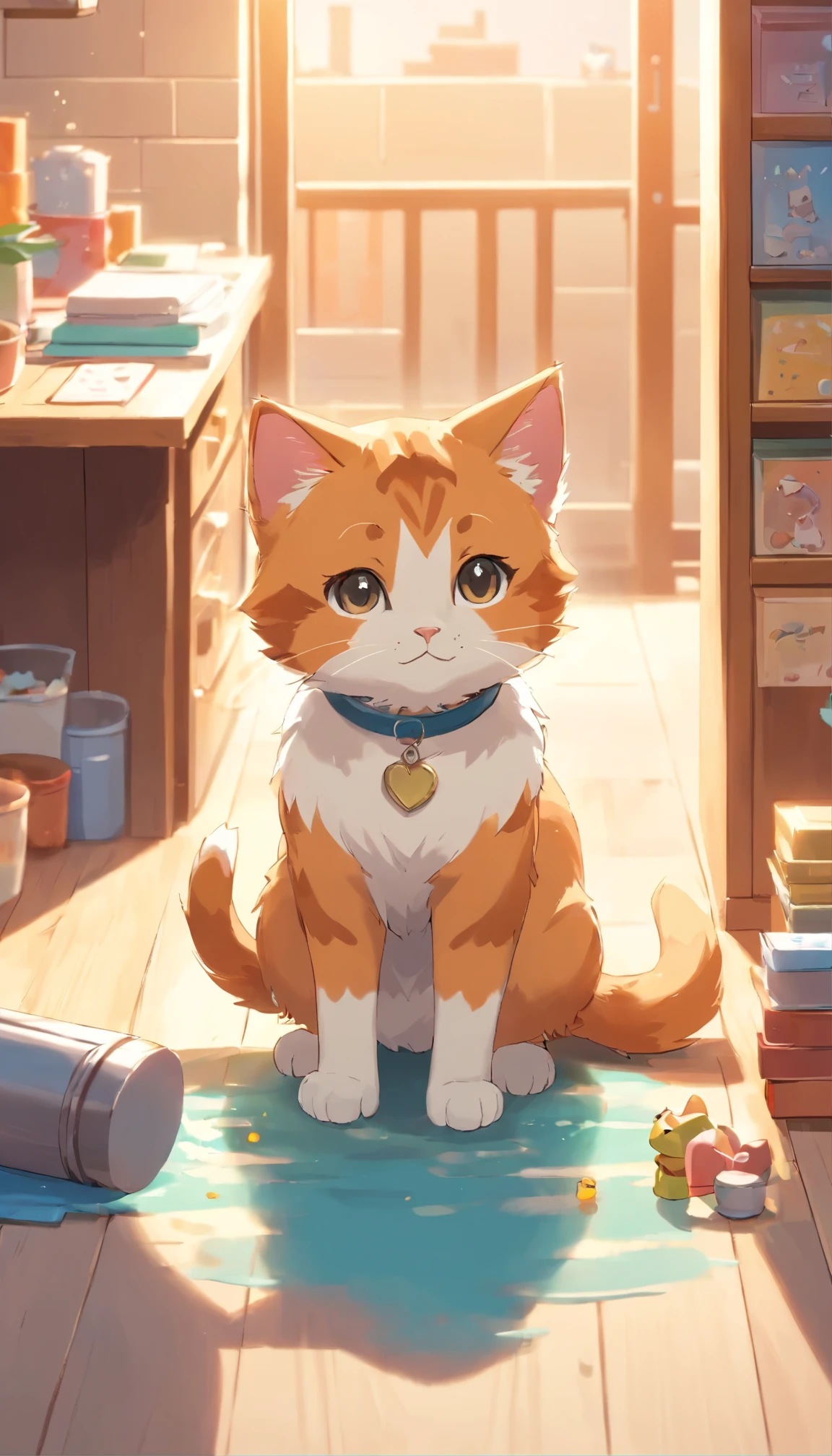 Little cute isometric cat emoji, Tuxedo jack, calico cat, hairy pubic，cute big breasts, Pet shop background, soft and muted colors, 3d icon clay rendering, Spring: 120mm, 3D blender rendering, trending on polycount, modular constructivism, Orange background, physically-based renderingt, The kitten in the middle raised her hand