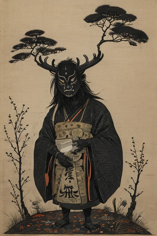((Chojugiga)), ((Shihon Bokuga)), antique, (anthropomorphism), (Sumi-e), Monochrome art, (Old paper style illustration), (hunting paintingural style, Little monster, old performance, variational pointillism, flat illustration, eerie, horror elements, eerie worldview, (primitive art), Outline warm color, old picture scroll style, old staging, Ancient mural style