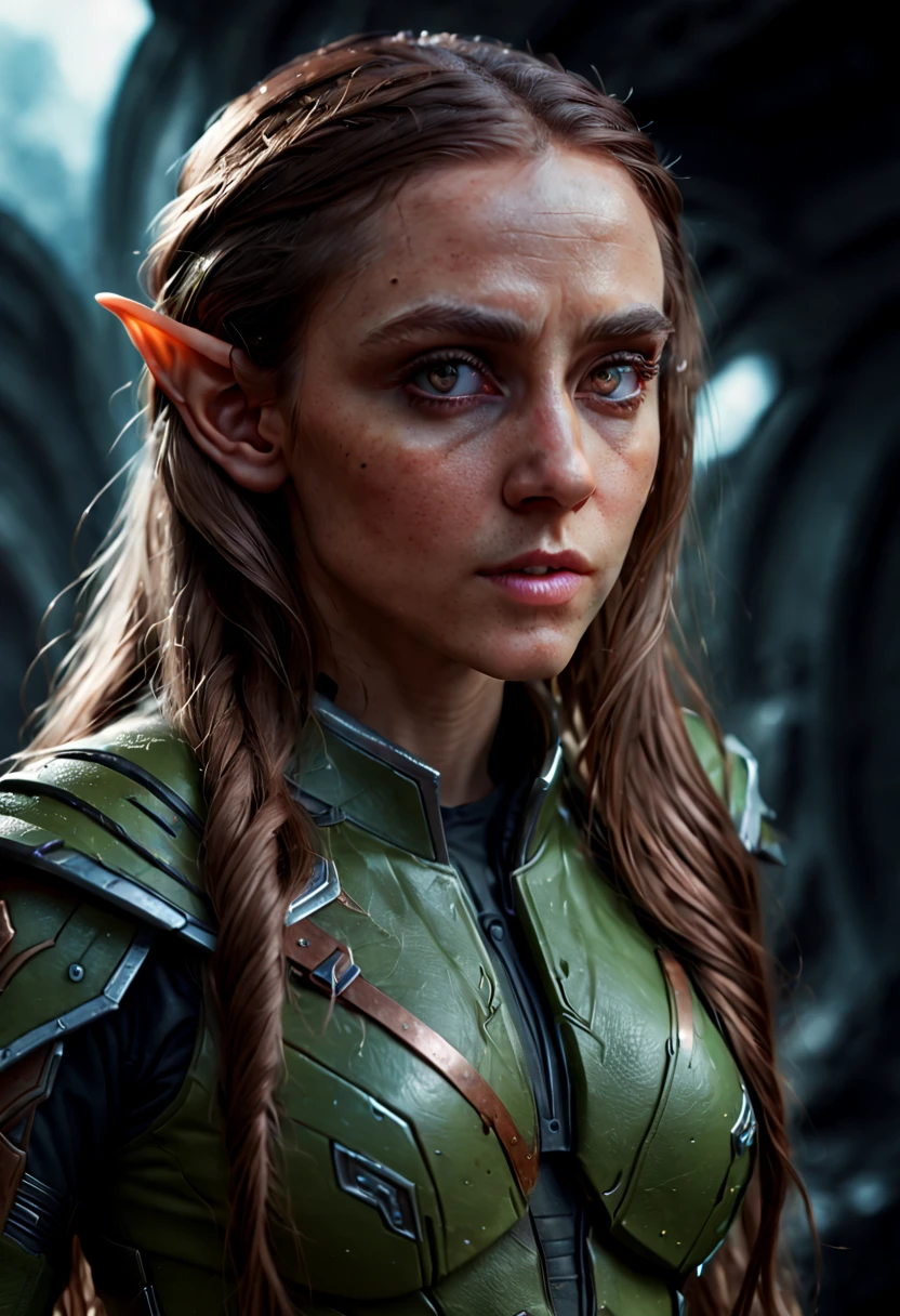 a Beautiful Elf, Elf ear, (moonlit ancient city), castle, outdoors, sky, cloud, water, strong contrast, neon, rgb style, long hair, detailed eyes, Romance, film grain, RAW photo, Cinematic lighting, octane render, (best quality, masterpiece, Representative work, official art, Professional, 8k:1.3)