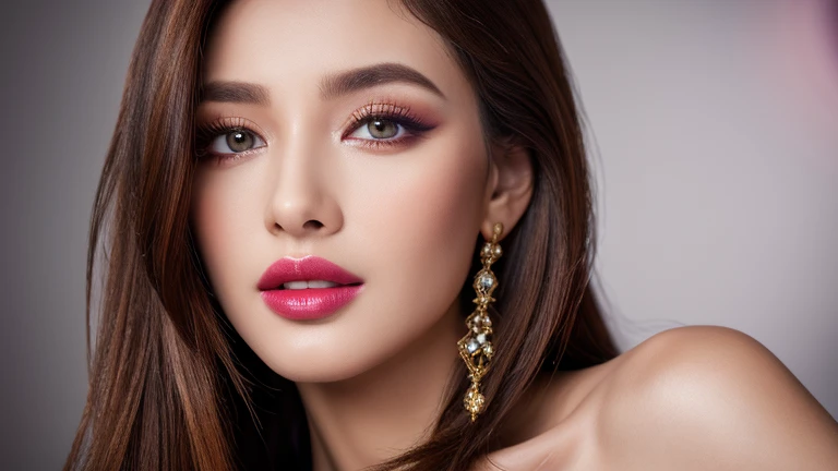 (best quality, highres:1.2),ultra-detailed, realistic, beautiful woman face,fine details,lipstick on lips,detailed eyes and lips,perfect makeup,vivid colors,clear and true colors,professional,studio lighting