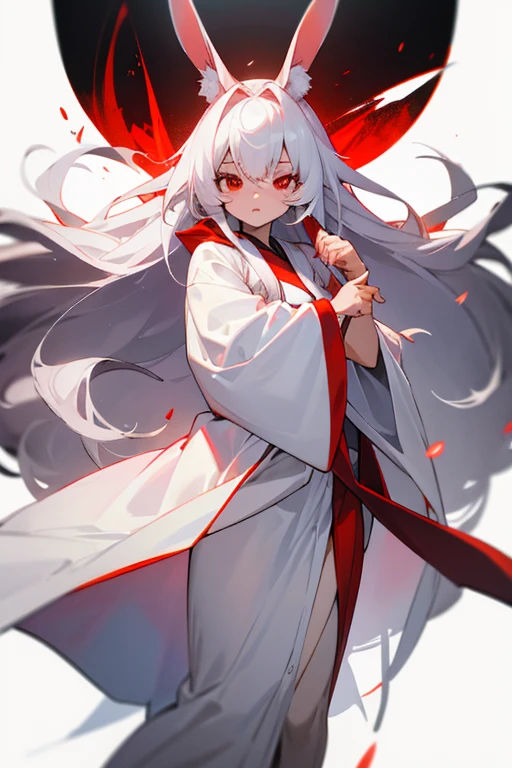 Rabbit girl，long white robes，long white hair, red eyes