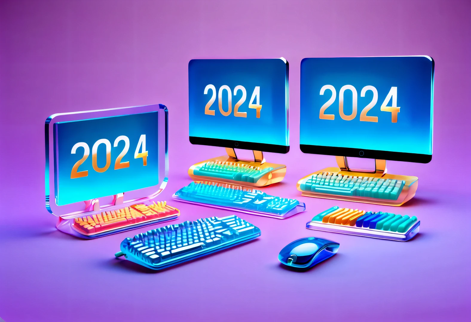 (Cute cartoon five color transparent computer U-shaped screen with "2024" and "Happy New Year" It says: 1.34), Colorful transparent keyboard, (The internal structure of the chassis  clear: 1.0), cartoon, cyberpunk style, background: New Year elements, Colored confetti, bow,
ultra high definition, masterpiece, Accuracy, Ultra high detail, Ultra high detail, Ultra-clear, high quality, Award-winning, best quality, Level, 16k,