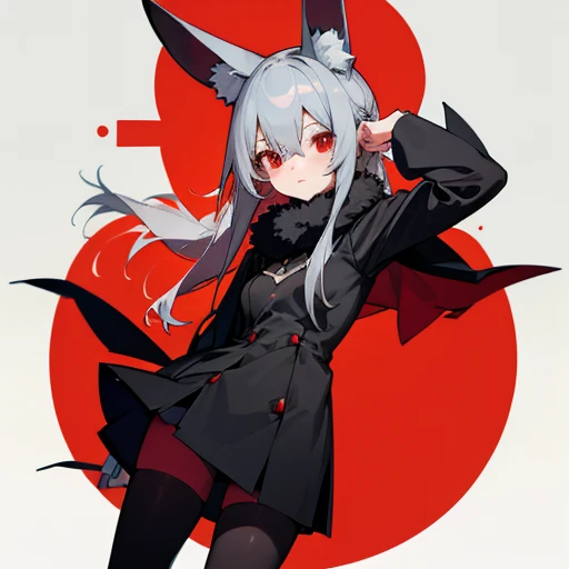 anime, girl, gray hair, rabbit ears, Black Witch Costume, red eyes