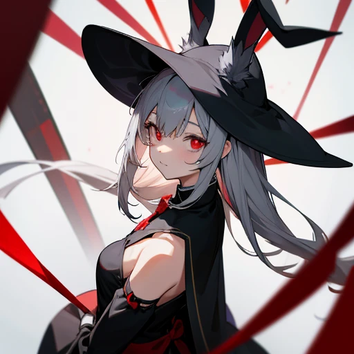 anime, girl, gray hair, rabbit ears, Black Witch Costume, red eyes
anime, girl, gray hair, 白いrabbit ears, Black costume, red eyes