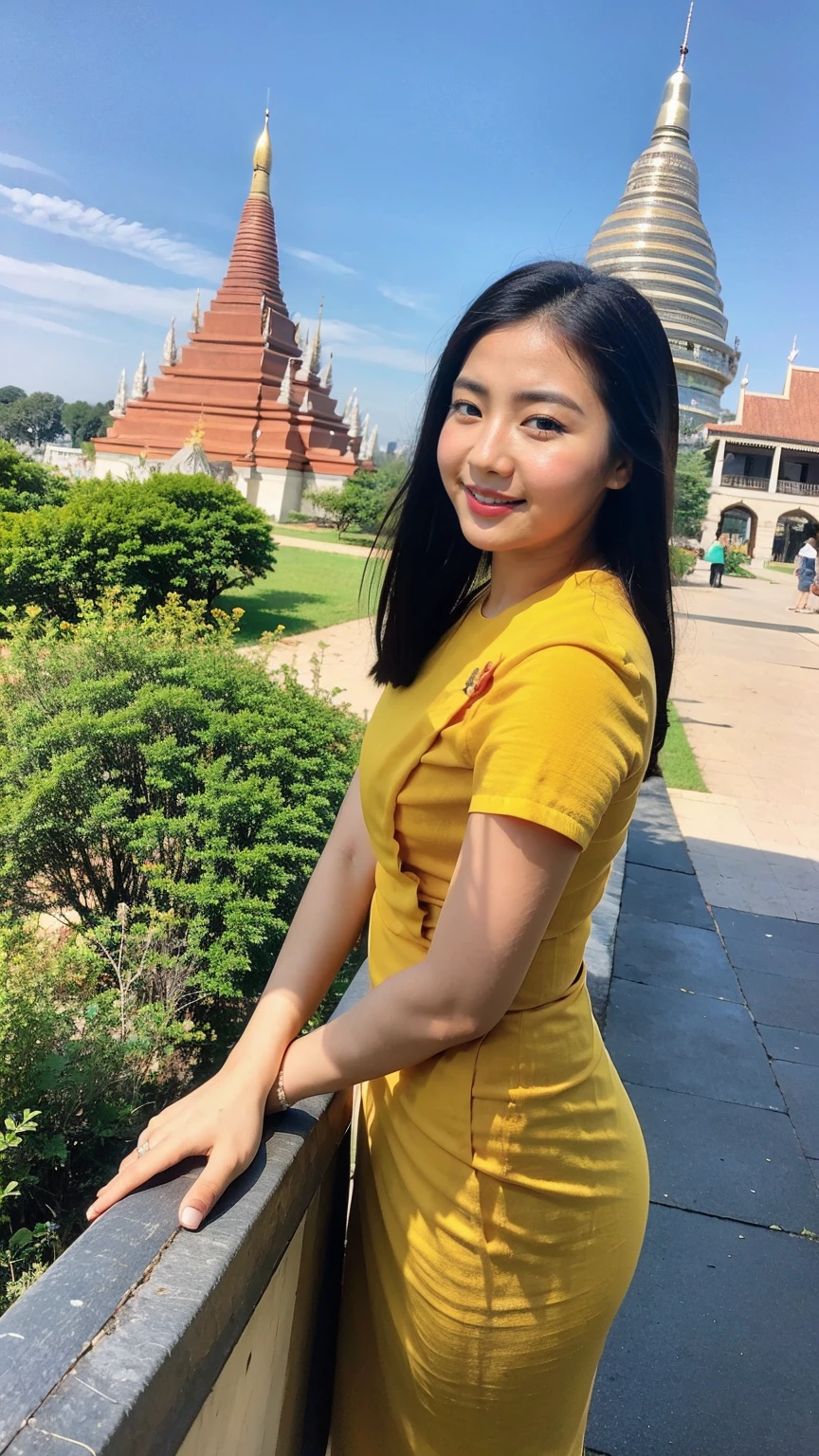 Myanmar 1girl. The background is Bagan pagodas, Myanmar