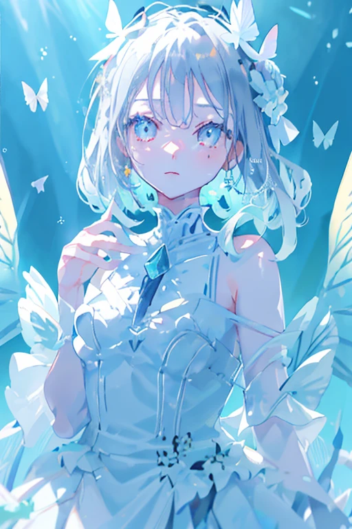 hatching (texture),Close-up,portrait,1 girl, gemstone butterfly wings dress, Mecha, diamond, bare shoulders, butterfly, Looking at the viewer, in the sky, flying, bright colors, Lighting, (ray tracing:1.4), depth of field, masterpiece, Best quality,