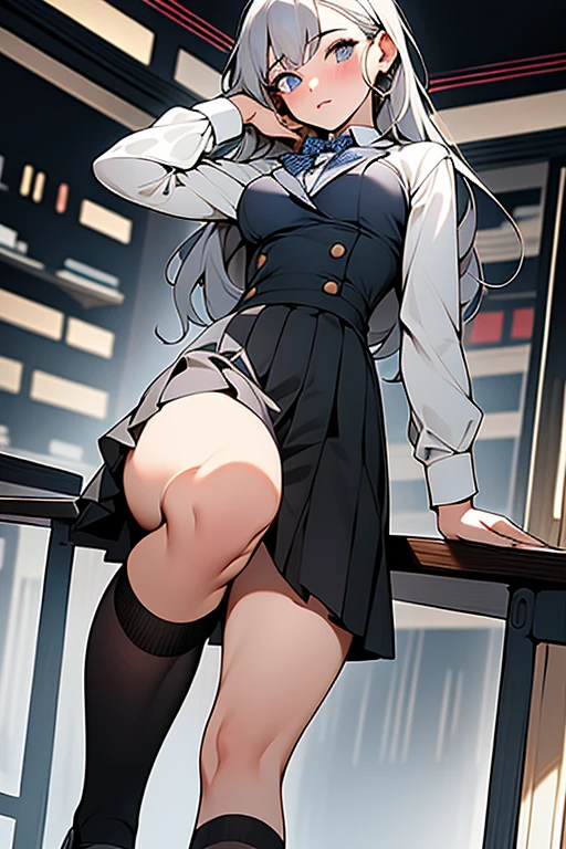 1 girl,One,(whole body:1.1),
school uniform,microskirt,black hip-high shelf:1.2),
(Highest image quality),Colorful,(masterpiece:1.5),ultra high resolution,Best quality,extremely detailed wallpaper,(complex part),detailed light