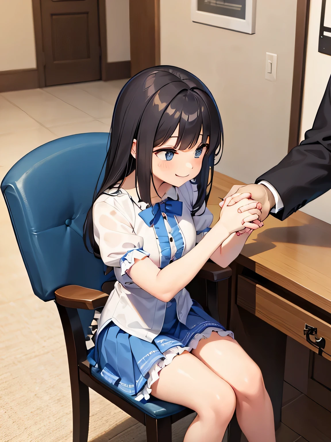 She wears gorgeous clothes, Idol-like frilly miniskirt costume.。keep the same posture。