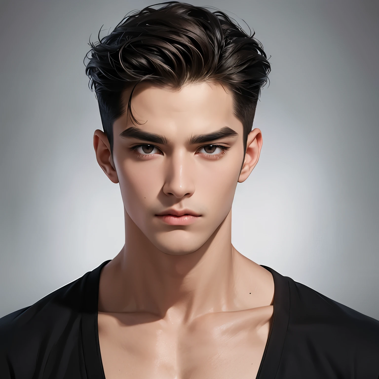 A man with good looking square shape face, beautiful big brown eyes, fit body