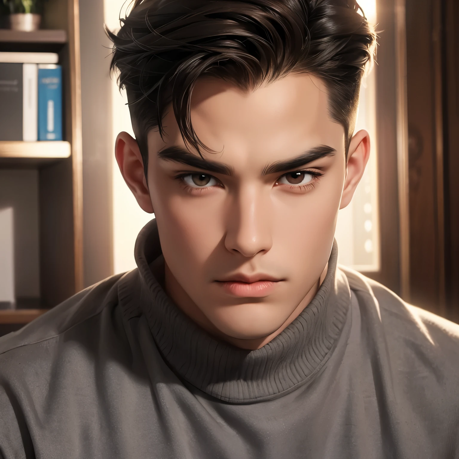 A man with good looking square shape face, beautiful big brown eyes, fit body 