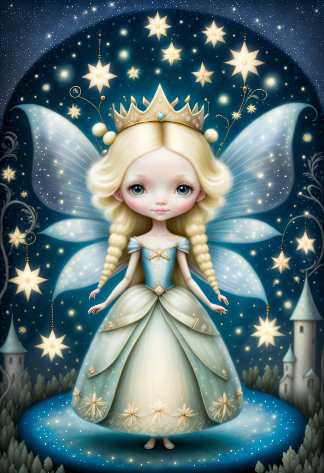 author:Nicoletta Seccoli,A hopeful blonde fairy princess stands on a starry nighf portrait