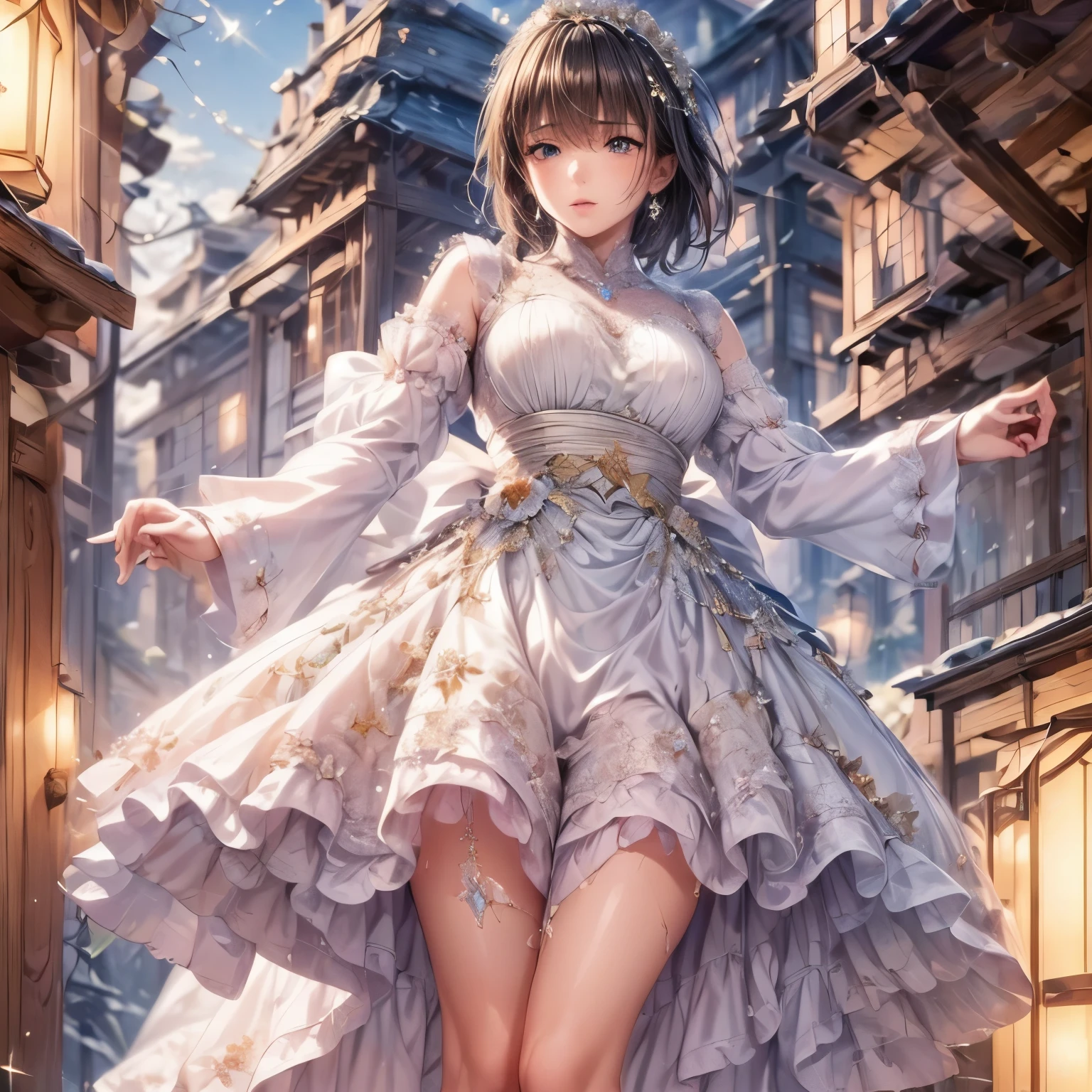 (highest quality:1.4),(masterpiece:1.4),super detailed,8K,cg,exquisite,Upper body,Lonely,thumb girl,Little Princess,flowing coat dress,garden background,detailed facial features,long curly hair,Almond Eyes,Delicate eye makeup,long fluttering eyelashes,Sparkling starry eyes,and a starry gaze, intricate lip details,soft and harmonious style.