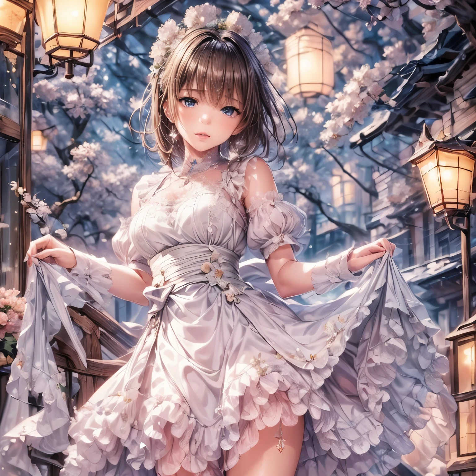 (highest quality:1.4),(masterpiece:1.4),super detailed,8K,cg,exquisite,Upper body,Lonely,thumb girl,Little Princess,flowing coat dress,garden background,detailed facial features,long curly hair,Almond Eyes,Delicate eye makeup,long fluttering eyelashes,Sparkling starry eyes,and a starry gaze, intricate lip details,soft and harmonious style.