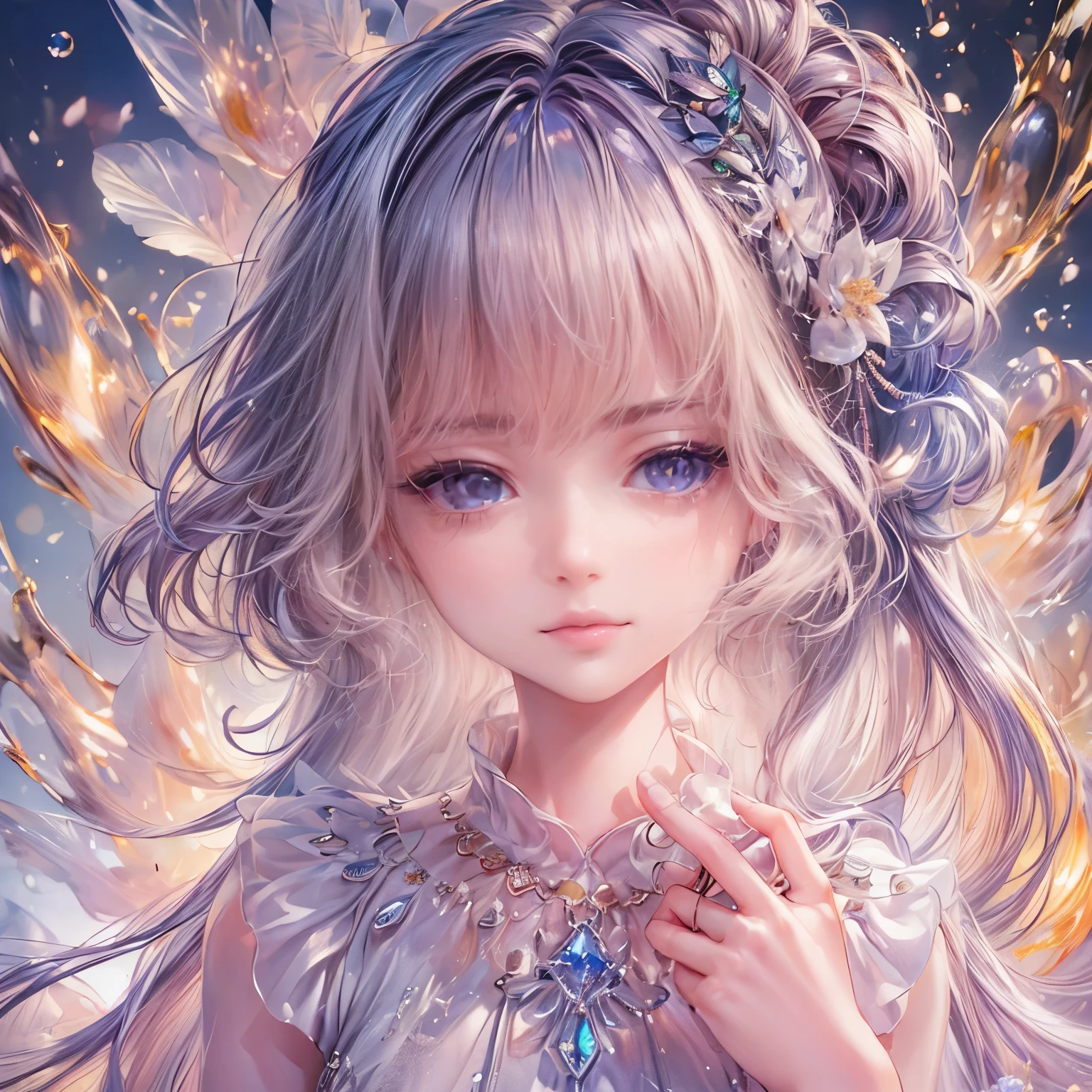 (highest quality:1.4),(masterpiece:1.4),super detailed,8K,cg,exquisite,Upper body,Lonely,thumb girl,Little Princess,flowing coat dress,garden background,detailed facial features,long curly hair,Almond Eyes,Delicate eye makeup,long fluttering eyelashes,Sparkling starry eyes,and a starry gaze, intricate lip details,soft and harmonious style.