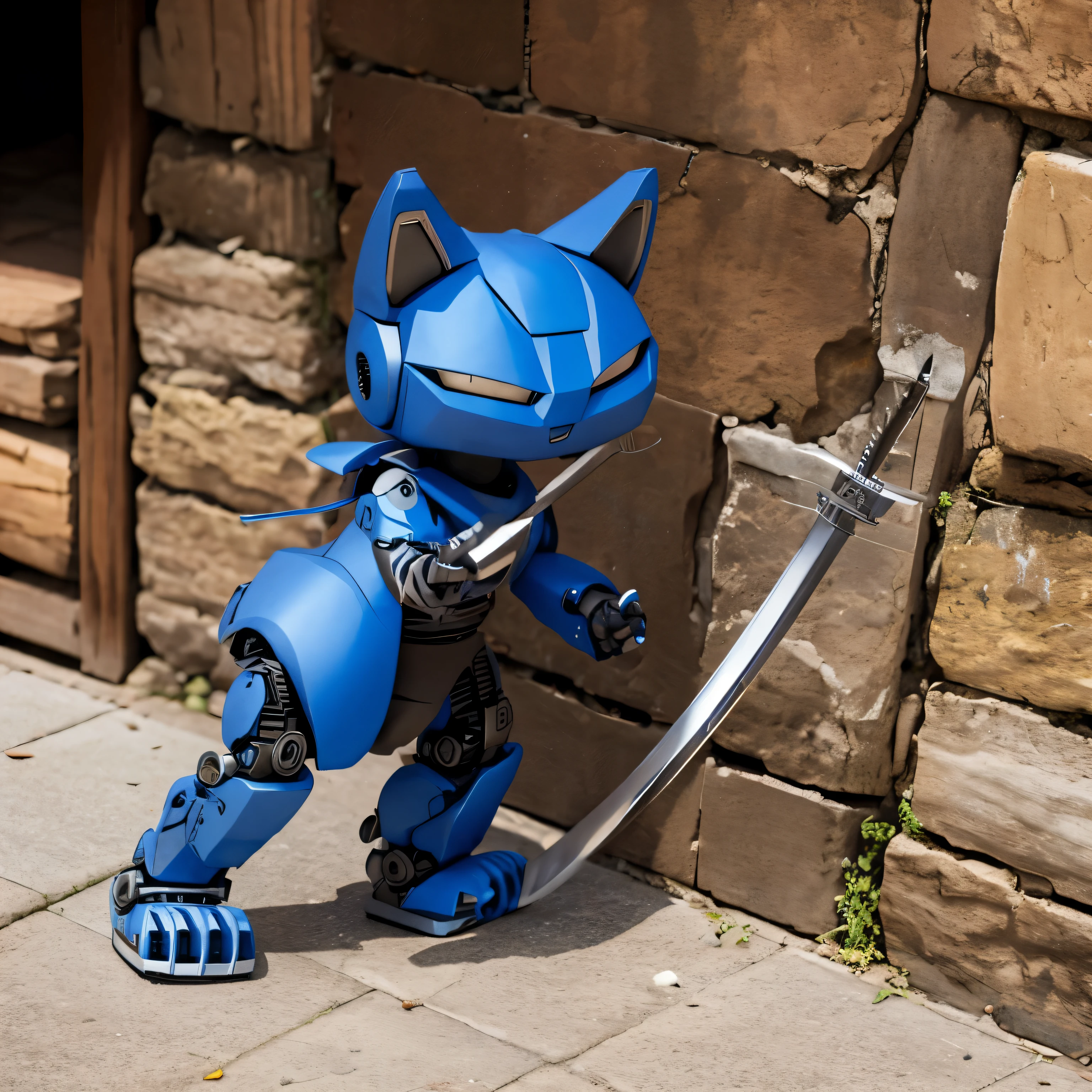 Robot chat bleu avec katana 