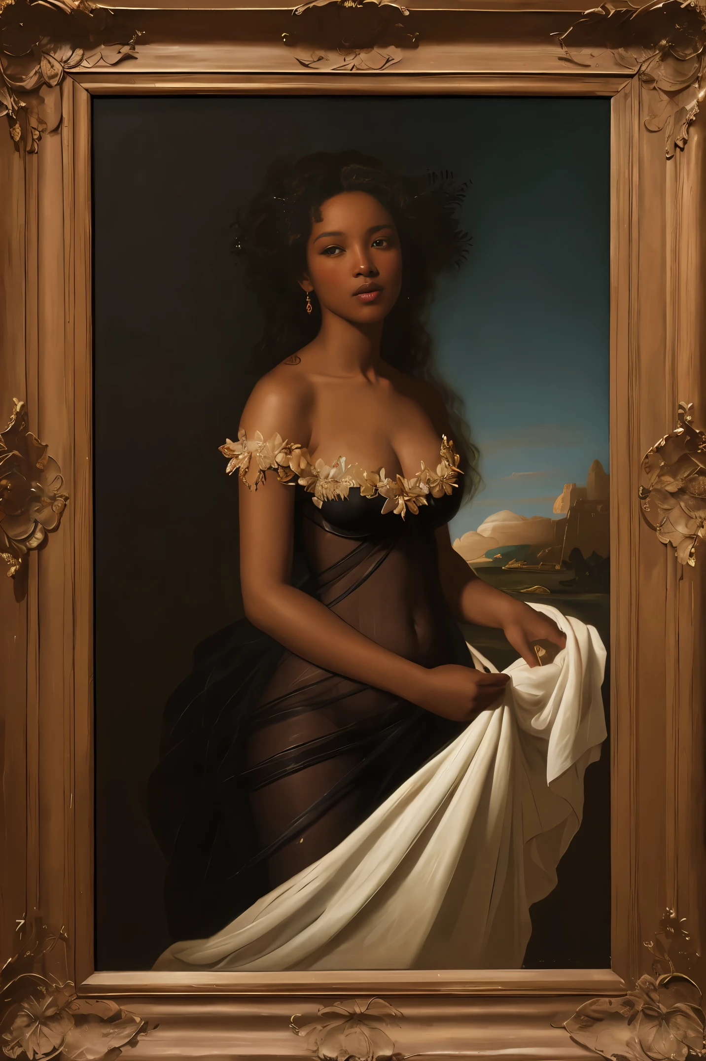 The Birth of Venus with ebony skin wearing a sheer dress, beautiful, Paintings by Vigée Leblanc