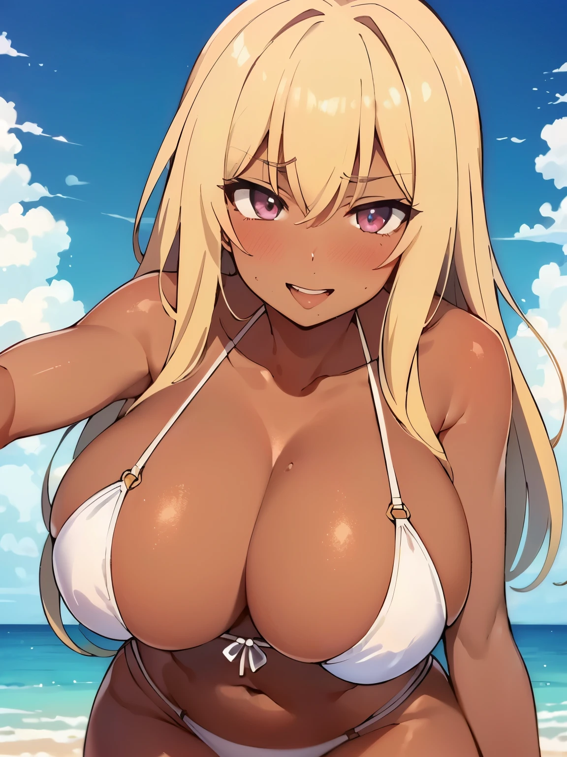 Top image quality、Super Definition Anime、ultra-definition、​masterpiece、tre anatomically correct、((anime girl face))、((tanned skin))、blonde and orange gradation long hair, large breasts, smiling, blushing:1.2, (pov, close shot), thighs, bikini, beach 、(pink eyes)、(smiling face)、((seduction))、((seduction))、((seduction))、((seduction))、((seduction))、((seduction))、((seduction))、((seduction))、((seduction))、(scornful look)、(huge breasts)、(huge breasts)、(huge breasts)、(huge breasts)、(huge breasts)、(huge breasts)、(huge breasts)、(huge breasts)、(huge breasts)、(scornful look)、(scornful look)、(scornful look)、(scornful look)、(scornful look)、(scornful look)、(scornful look)、(scornful look)、(scornful look)、(scornful look)、(scornful look)、(scornful look)、(scornful look)、(scornful look)、(scornful look)、(scornful look)、(contemptuous look)、(contemptuous look)、(contemptuous look)、(contemptuous look)、(contemptuous look)、(contemptuous look)、(contemptuous look)、(contemptuous look)、(contemptuous look)、(contemptuous look)、(contemptuous look)、(contemptuous look)、(contemptuous look)、(contemptuous look)、(contemptuous look)、(contemptuous look)、(tanned skin)