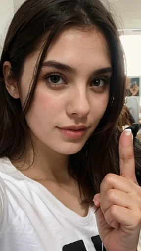 selfie of a girl holding up ((3 fingers))