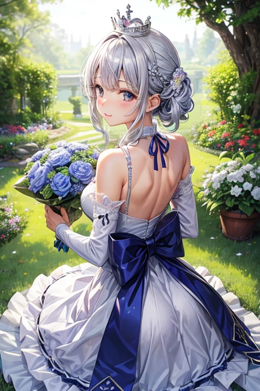 cute Queen back flower garden、silver hair、Platinum decoration bouquet