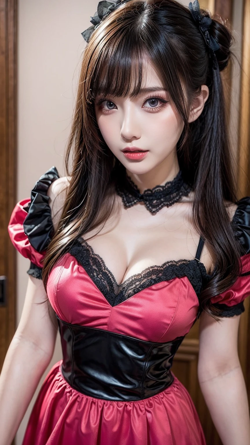 ((Photo from upper body to thigh: 1.4)), ((best soft studio lighting: 1.2)), (sexy Thai model: 1.3), photorealistic, ultra high resolution, closeup photo, (smiling face), long natural flowing hair, small breasts, (ultra detailed beautiful face), BREAK, clear sharp focus, perfect dark eyeshadow, vivid colors, (in the clearing of an ultra detailed ancient mystery forest: 1.3), bold lipstick, lip-gloss, wear an off-shoulder top, black sparkling jewelry, ultra detailed silk choker, full bodyesbian, ((Red-black pleated mini skirt)), (ultra detailed lace-up corset (lacy red or crimson) silked), ((Versace silked bustier top)), ((lace-up)), (sexy braided hold-up tights), (-pantise), blue eyeliner, (beautiful princess with long legs and good style)
