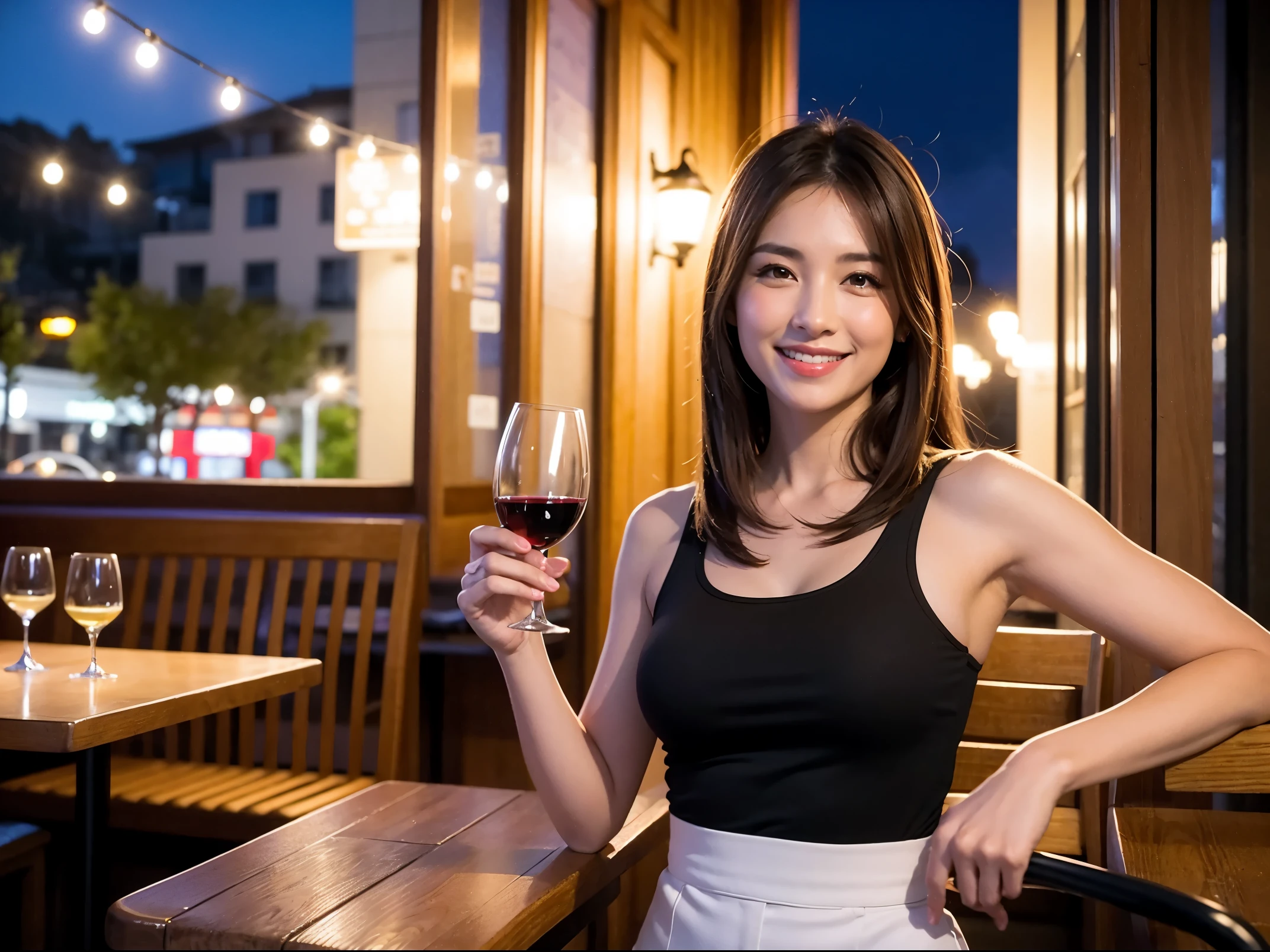 (64km race, ticker, highest quality, pieces fly: 1.2), (reality, that'realistic: 1.37), pretty woman 1, (slim face), (slimボティ), (brown hair), (shortcut), Colombian、Brazilian、Japanese、Dutch、American、french、cheeks blush a little, (40 years old), 38 years old, alone, A beautiful and detailed night view spreads out outside the window.........., restaurant, wine glassに座って, At night, in a prominent place (from the Upper body) nova frog style, actress, model, Upper body, White wine, slim, wine glass, very beautiful night view, 真ん中に置かれたwine glass, happy smile, (shy smile: 1.15), beautiful and fine eyes, Upper body 全身, bust japan up, at night, short story, short story, actress, model, Upper body, White wine, slim, wine glass, very beautiful night view, 真ん中に置かれたwine glass, happy smile,