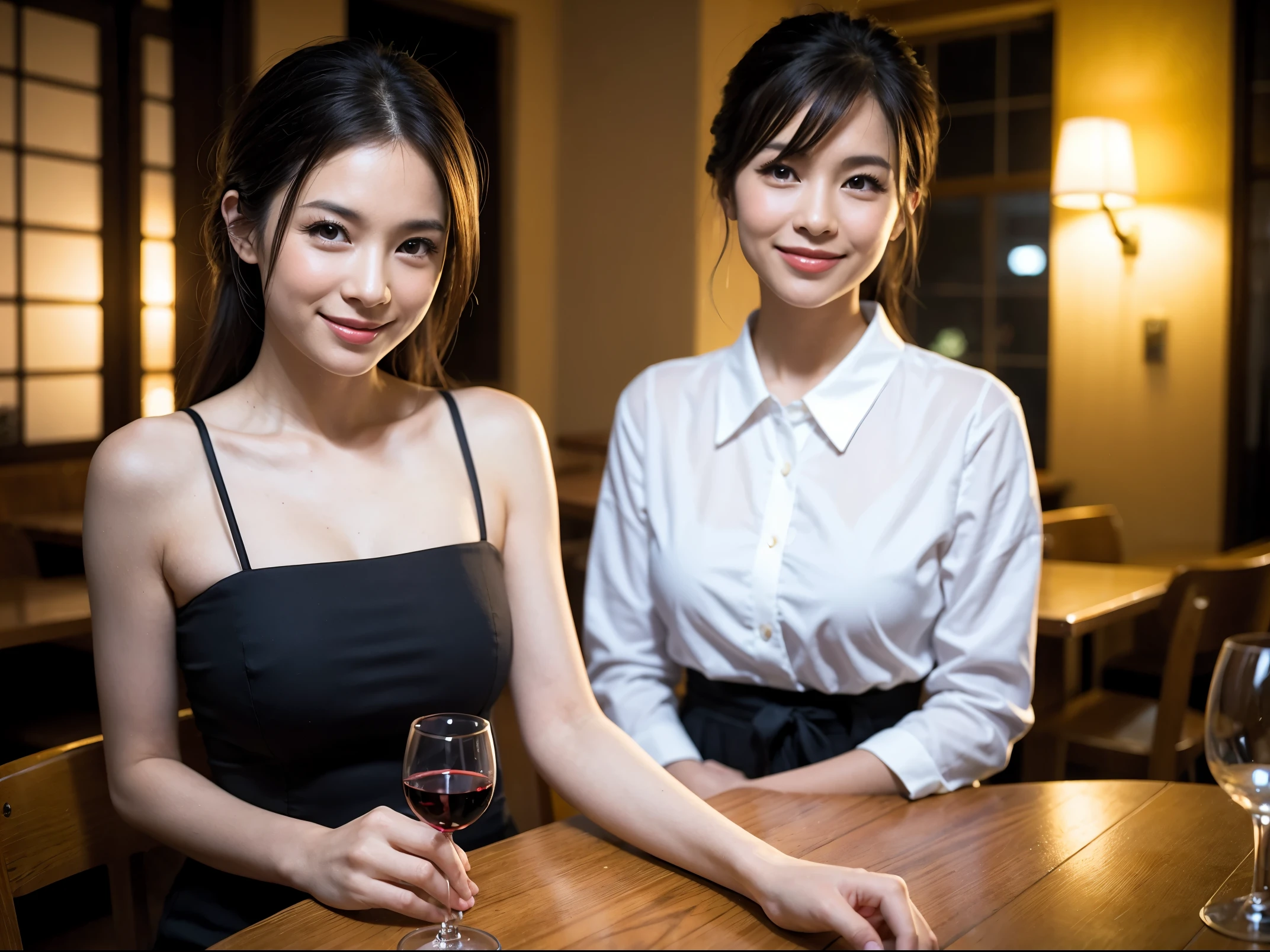 (64k included, nffsw, top quality, table top: 1.2), (realistic, realistic: 1.37), pretty woman 1, (slimフェイス), (slimボティ), (brown hair), (shortcut), Colombian、Brazilian、Japanese、Italian、Dutch、American、French、cheeks blush a little, (40 years old), 38 years old, alone, 窓の外には美しく緻密なnight景が広がります........, restaurant, wine glassに座って, nightに, in a prominent place (from the waist up) nova frog style, actress, model, waist up, White wine, slim, wine glass, とてもきれいなnight景, 真ん中に置かれたwine glass, smile, (smile: 1.15), beautiful and fine eyes, Upper body, bust japan up, night, short, short, actress, model, waist up, White wine, slim, wine glass, とてもきれいなnight景, 真ん中に置かれたwine glass, smile,