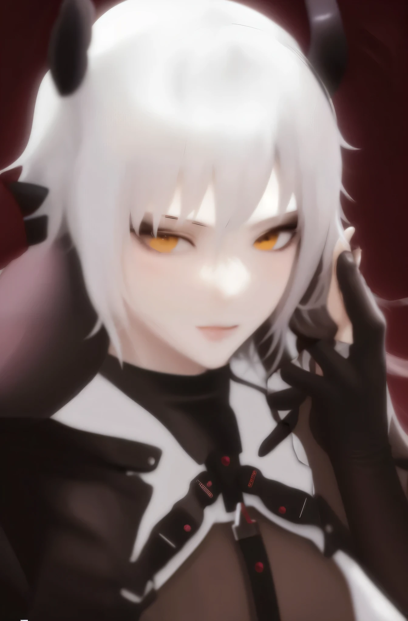 her own left hand is touching the hair, hand using glove