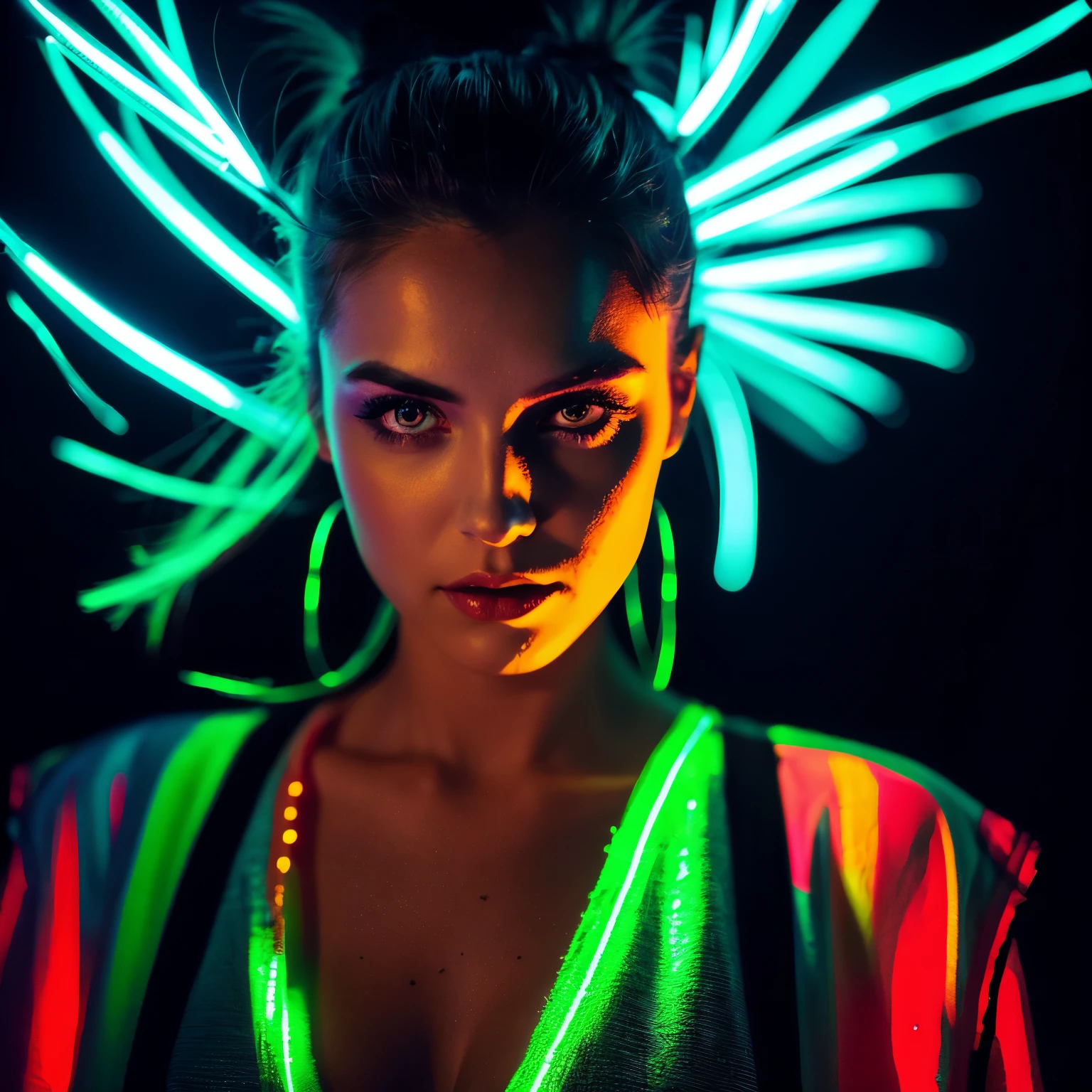 fashion portrait color photography, woman, neon light 