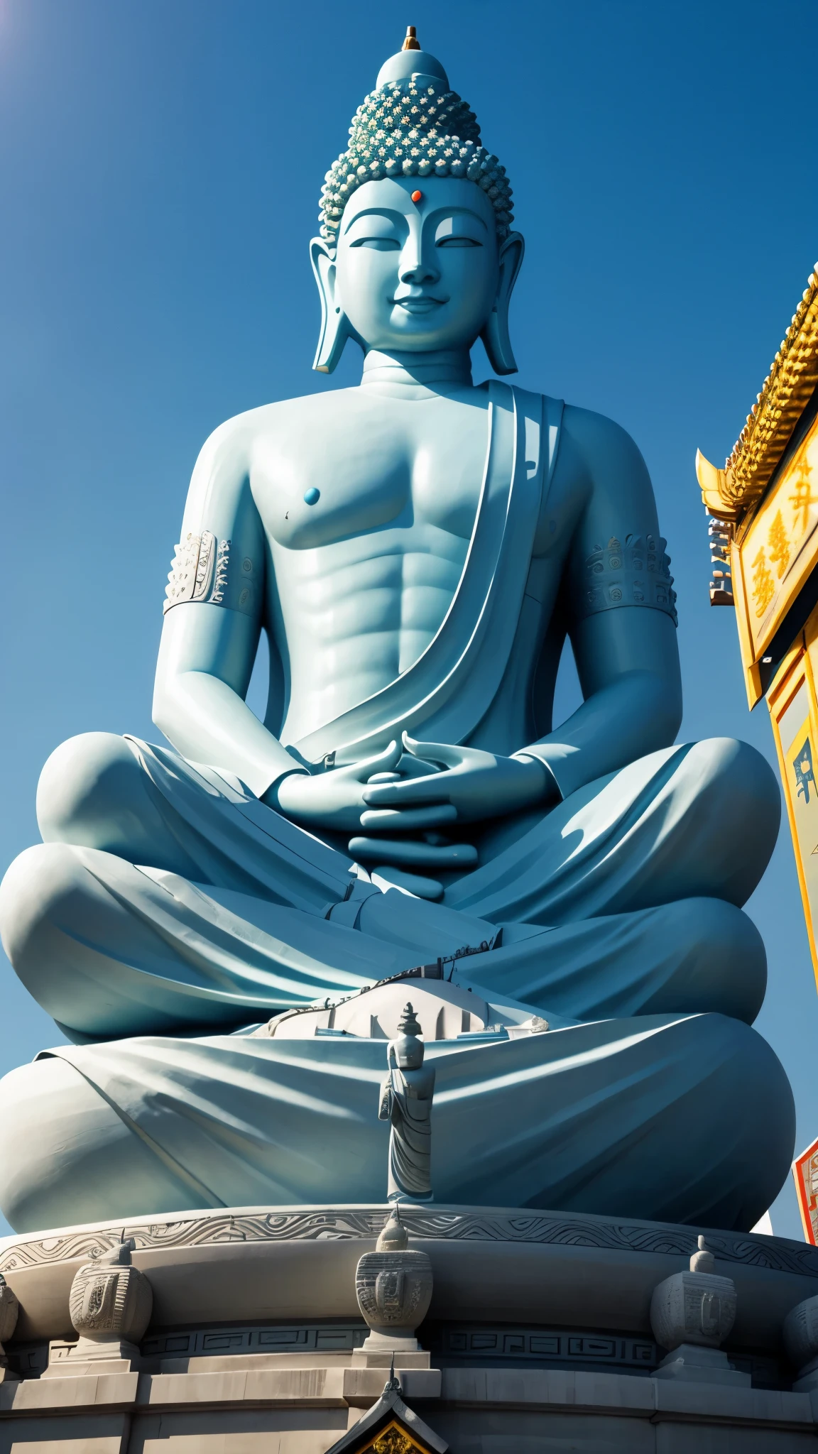 light blue skin，Buddha statue，Buddhism，Big buddha，dreds，male，Slender，New Year，