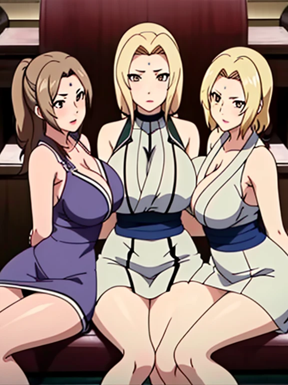 three sexy women in maid outfits posing for a picture, ecchi, anime maids riding early tanks, ecchi anime style, oppai, ecchi style, kantai collection style, anime girls, maid outfit, kancolle, small curvy loli, anime maid nazi ss military, top rated on pixiv, idolmaster, popular on pixiv, hololive