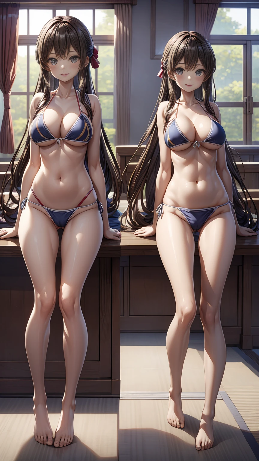 1 girl, the best, masterpiece, HD, (whole body), Symmetrical, alone, (whole body from head to toe), ((moro liberation front)), Slingshot bikini, unrealistic, (( camel toe)), ((((translucent bikini)))), ((((translucent)))), ((((transparent)))), (((transparent clothing))), whole body视图, Gaze towards the camera, ((Isometric pillow diagram)), ((dakimakura)), (Lying in bed),Physically based rendering, beautiful women, Perfect body, Smile, bedroom, Giant breast, barefoot, toe