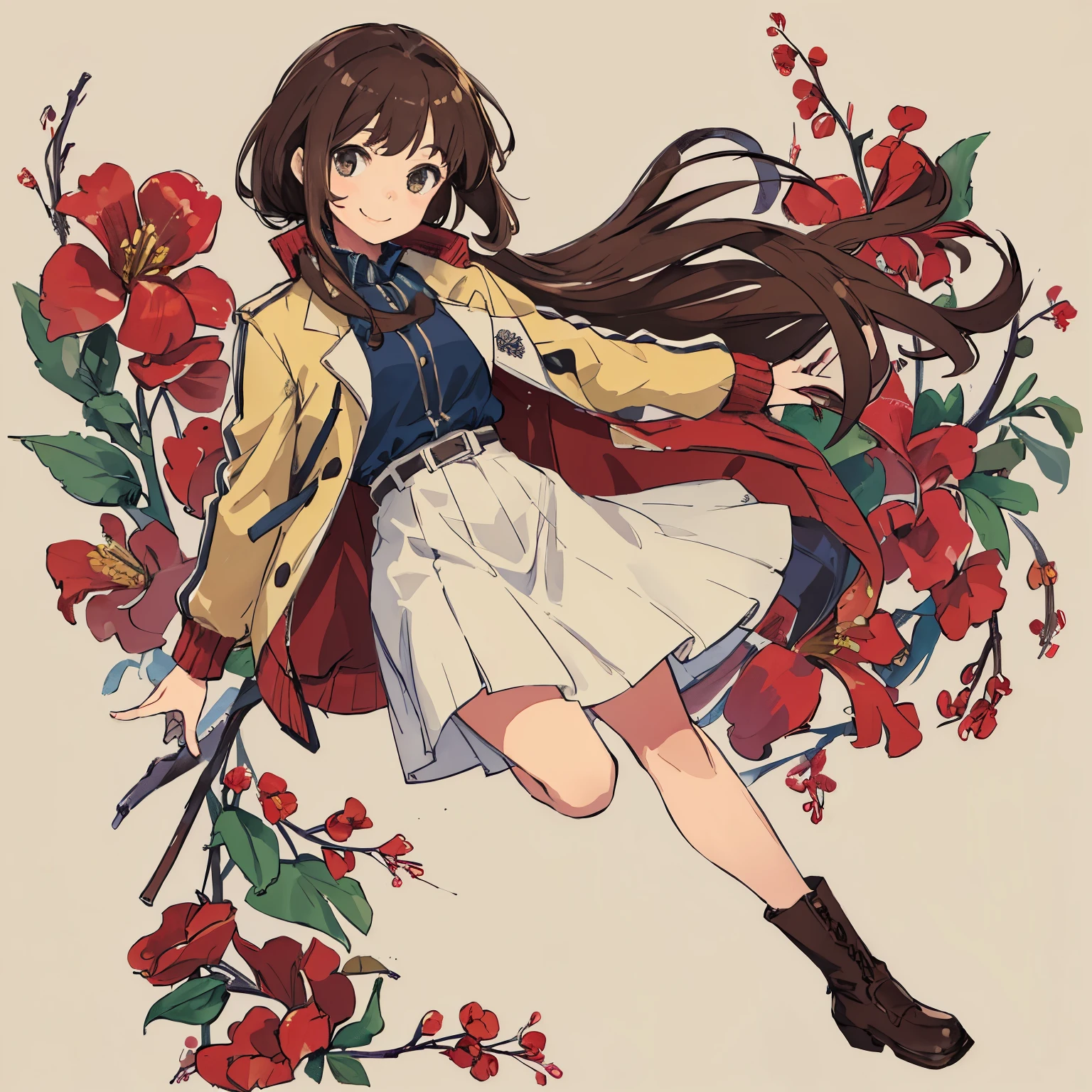 ((highest quality)), ((masterpiece)), (be familiar with), perfect face,girl,Jacket,full body image,brown hair,cute,smile