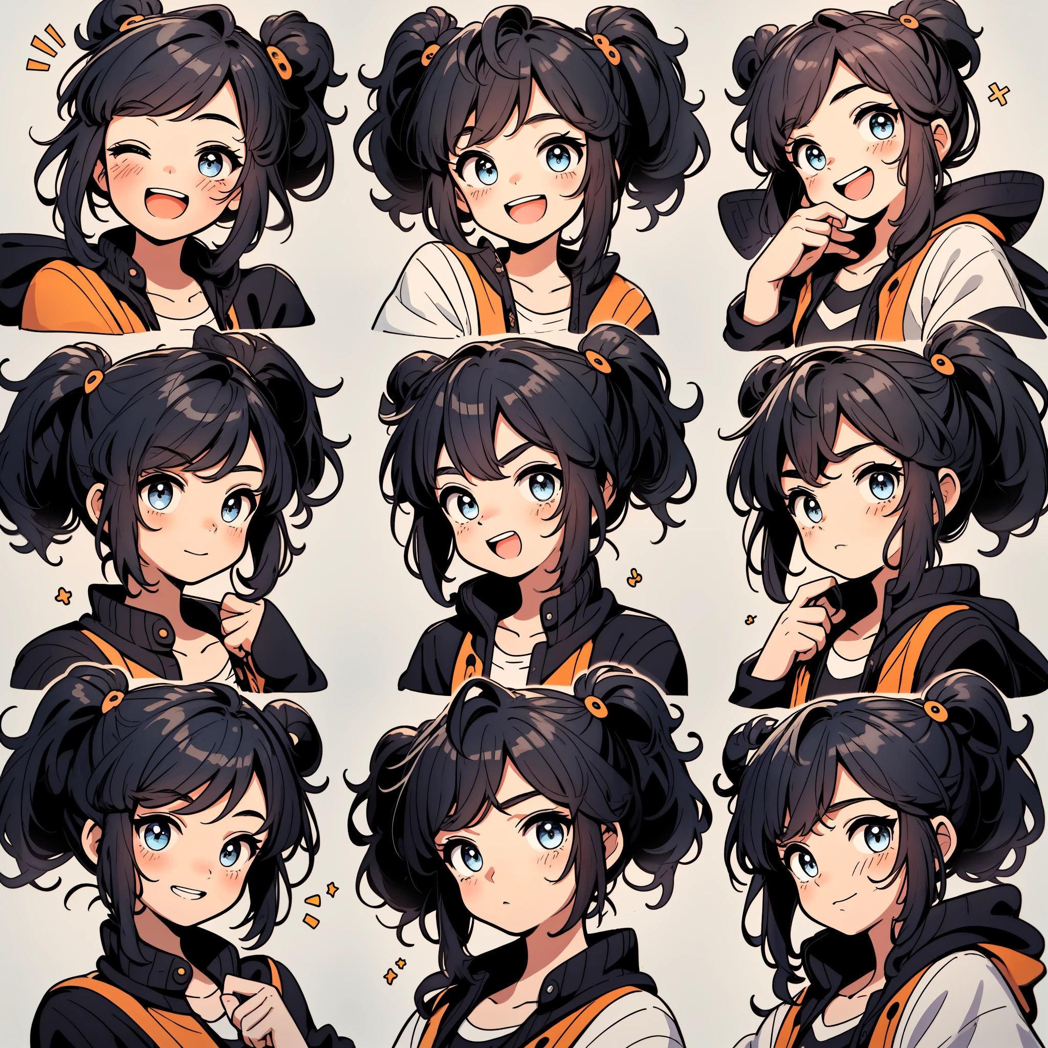 cute boy,9,9 emoji packs,9 poses and expressions,disney style,Black strokes,different emotions,8k,sky blue hair