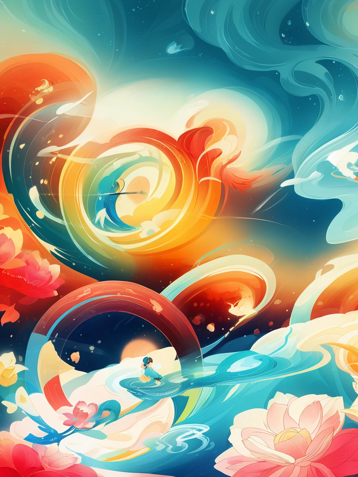 A painting of a woman in a blue skirt and a man in a shirt, dreamlike digital painting, A beautiful artistic illustration, Beautiful art ultra hd 4k, highly detailed digital painting, vibrant digital painting, Inspired by Cyril Rolando, wallpaper art, colorful digital painting, beautiful digital painting, digital painting | complex, Rotate scene, Very beautiful digital art