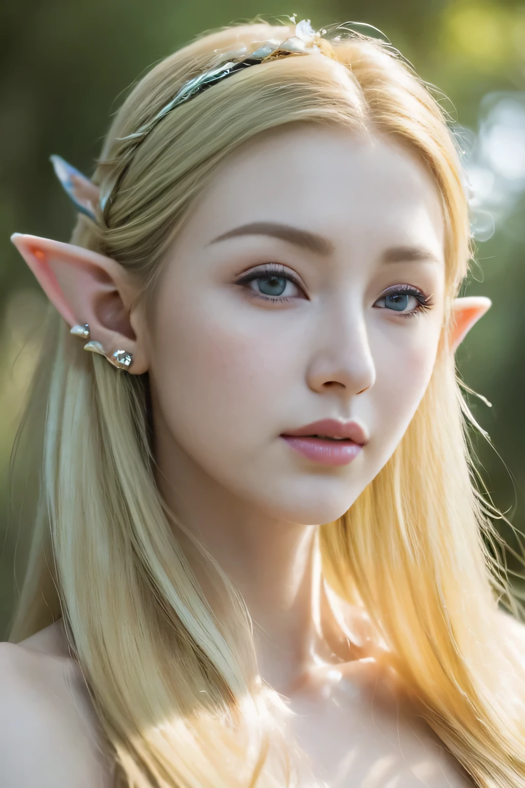 (8k、original photography、super high quality），portrait of very beautiful elf, ((Portrait of a female elf)), ((pointed ears)),portrait of an elf queen, Exquisite and luxurious crown，Beautiful and elegant elf queen, fantasy art portrait, beautiful and elegant female elf, elf princess, Detailed matte fantasy portrait, Fantasy portrait art, beautiful fantasy art portrait, Elf Girl, elf princess,((delicate face))，((face close-up))，(((long golden hair)))，Background psychedelic forest，mystical forest background，Mystical light，Dynamic lighting masterpiece，（pastel colors：1.2）