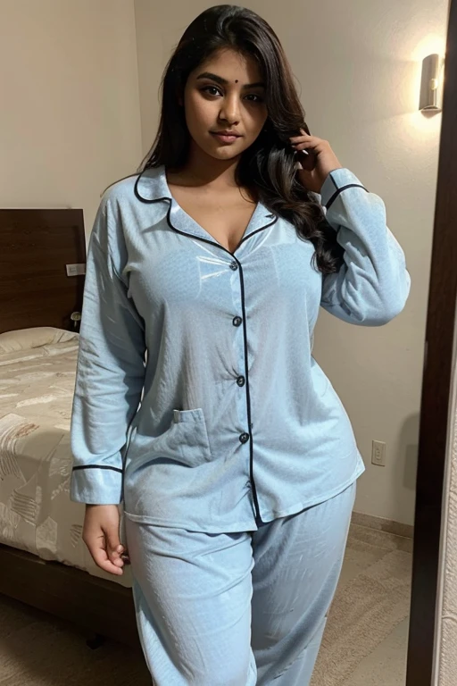 indian curvy girl, 22 year old, wearing pajamas, sexy figure, hot girl