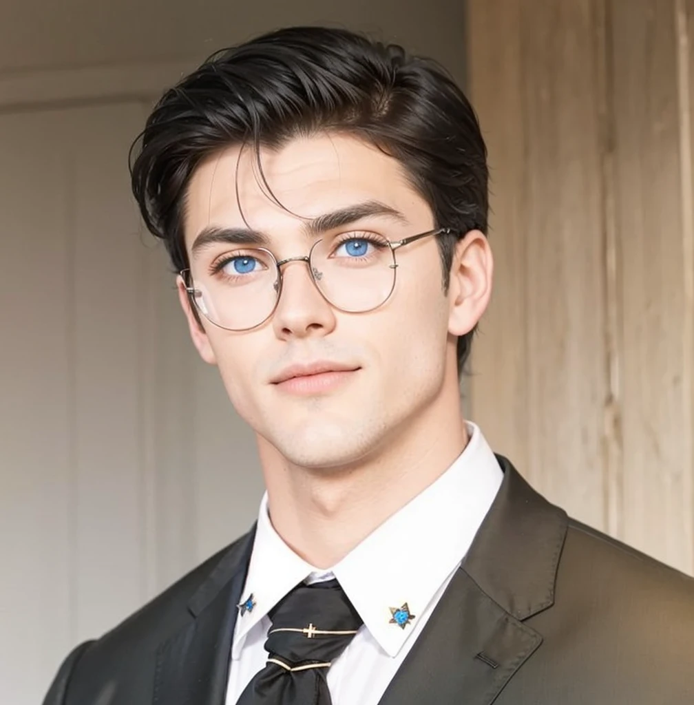 A real Europe man, A handsome young man with black hair and blue eyes
