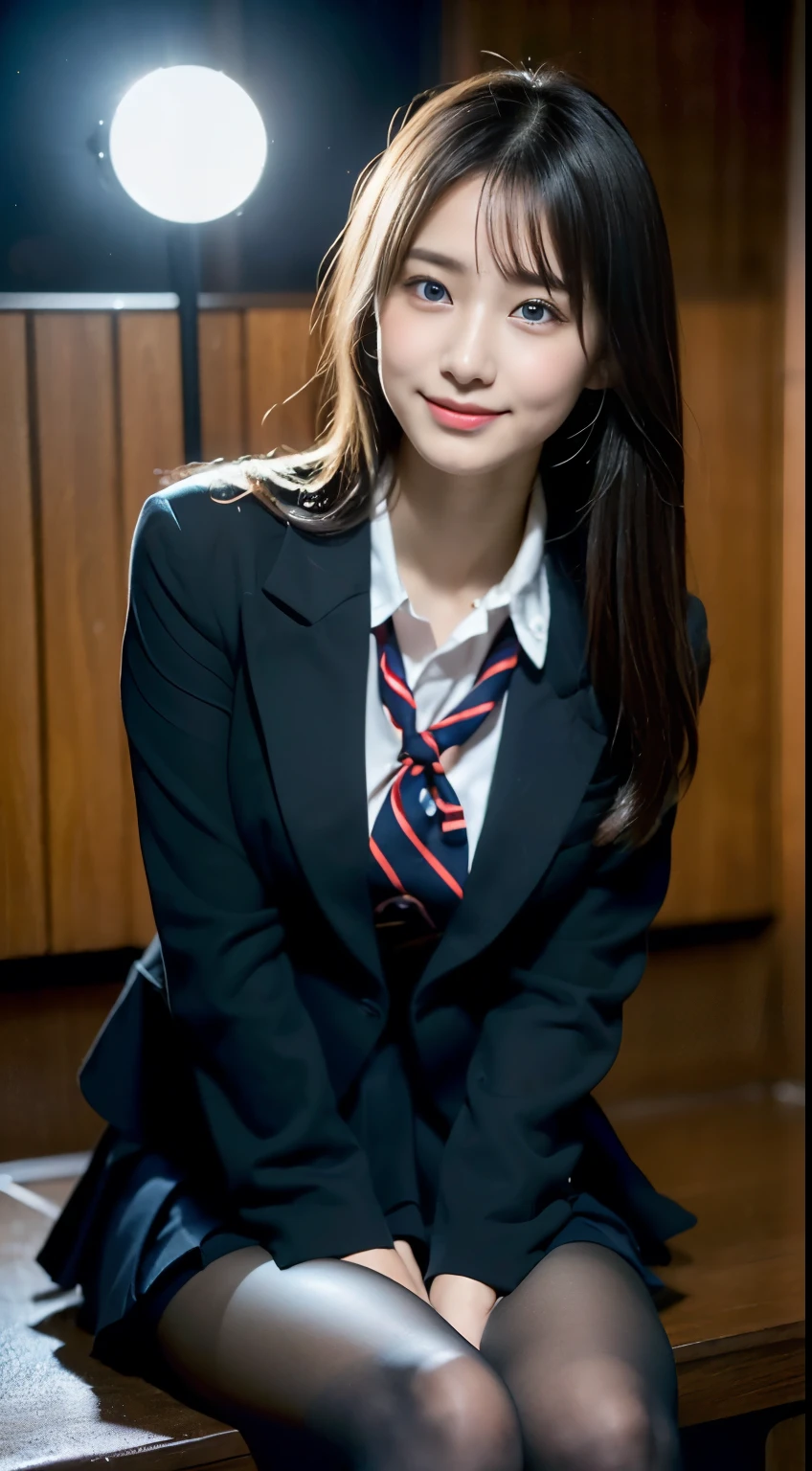 (((32k,high detal,high-detail、masterpiece,Attention to detail,full body Esbian,独奏))),Raw photo & realistic atmosphere,beautiful dark blue eyes,Detailed mouth,Glossy lips,Detailed eyebrows,Eyes drawn in detail with soft white skin that shines in every detail、azure eyes,Very beautiful eyes,Detailed lips、Very beautiful face,Very well-formed face、Lifelike face,shiny beautiful lips, Realistic Young Gravure Idol, very beautiful school girl, , Young Gravure Idol, Young Gravure Idol, Beautiful and cute mature16 year old schoolgirl,the whole body wet,dripped out,with a flushed face,Incredibly beautiful, sexy and classy16-year-old girl,semi-long brown shiny hair,Hair wet,Dripping water,dripping,(Looking at the camera:1.4),(darkness,Very dark,Use a flashlight to illuminate a subject in a pitch-black classroom with no light:1.7),(A sexy,Healthy toned body,High Detail Hi-Vision Hi-Vision Japan HDTVblackHDTVhi-VisionBlack Hi-VisionBlack Hi-Definition Hi-VisionBlack Hi-Definition Hi-Definition Uniform,medium shapely breasts,,Mature body, I'm anxious and about to cry,Moist eyes,cold smile,glareing,The glaring face also beautiful,High-resolution arm,,high-definition fingers,:1.5),(The chest of the uniform open,Sitting upright in black and red classy high school girl uniform wearing black pantyhose and sexy legs and lifting skirt in shame:1.7)