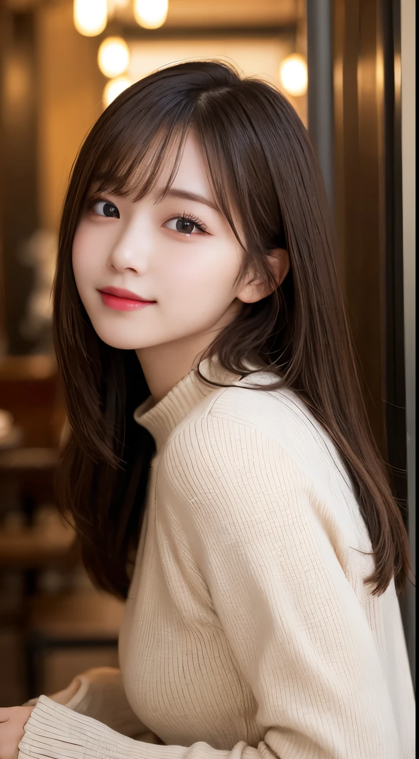 table top, highest quality, figure, super detailed, finely, High resolution, 8k wallpaper, 完璧なダイナミックな構figure, beautiful and fine eyes, elegant winter clothes,medium hair,small breasts natural color lip, bold sexy pose,smile、20 year old girl、cute、Sexy look at the camera,night,beautiful and detailed face,elegant face,perfect and beautiful face,Slim face and body,spread your arms wide、background blur
