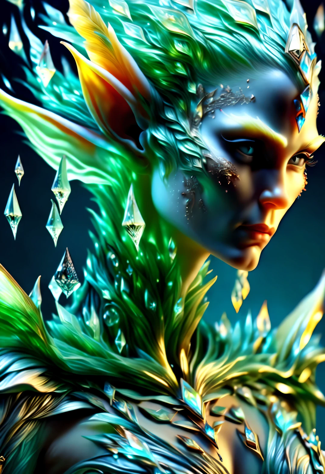 Elf portrait,water monster character art,Water imagery in the modern world,Наматичный,Surrealism,original,concept art,The art of mathematics,Water Devil in the style of Peter More and Basinski,Leonid Afremov,Has slightly longer pointed ears,The blond Germanic elf extremely beautiful,Handheld,image of tall man, human-like Germanic people,