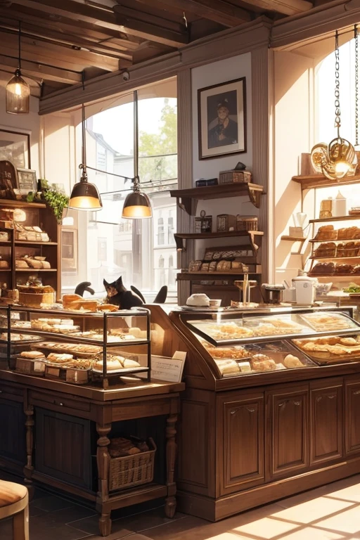 (best quality,4k,8k,highres,masterpiece:1.2),ultra-detailed,realistic,
a cute cat with round eyes, beautiful detailed eyes,
in the bakery,
sunlight streaming in through the window,
vibrant colors,
soft lighting,
delicate fur texture,
mouth-watering pastries on display,
crumbs on the counter,
a warm and inviting atmosphere,
the aroma of freshly baked bread,
flour lightly dusted on the cat's paws,
playful curiosity in the cat's eyes,
the sound of the door chime as customers come and go,
a cozy corner with a comfortable chair and a book,
a barista behind the counter,
people enjoying their pastries and coffee,
a friendly exchange of words,
a slice of life moment in a bustling bakery,
mouth-watering golden croissants,
a display case filled with colorful macarons,
the cat perched on a stool, observing the busy scene,
the gentle hum of conversation,
the cat's contented purr as it basks in the sunlight,
the sound of knives slicing through dough,
a warm and inviting color palette,
freshly brewed coffee in ceramic cups,
the crackling sound of paper bags being opened,
a sense of coziness and comfort,
a moment of serenity amidst the hustle and bustle,
the cat's playful swat at a dangling pastry,
the charm of a neighborhood bakery,
the cat's eyes reflecting the warmth of the sunlight,
the scent of freshly brewed coffee lingering in the air.