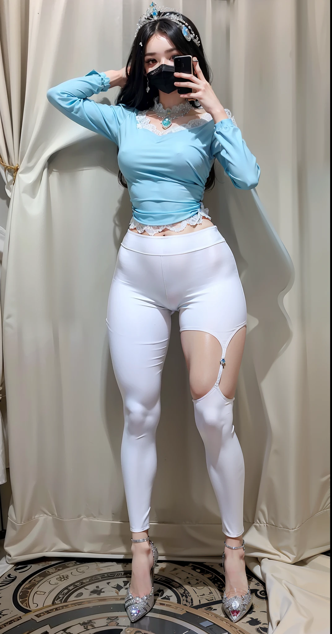 Royal sister，Queen of exquisite eye creams，put the crown on your head，mature body，tall figure，number，Leg length，4K，HD，，White translucent lace，白皙plump figure，pretty face，Little cherry mouth，beautiful and delicious（3D royal sister），plump figure，gloss gel coat，gorgeously dressed queen，Gem Diamond Crown，diamond mask