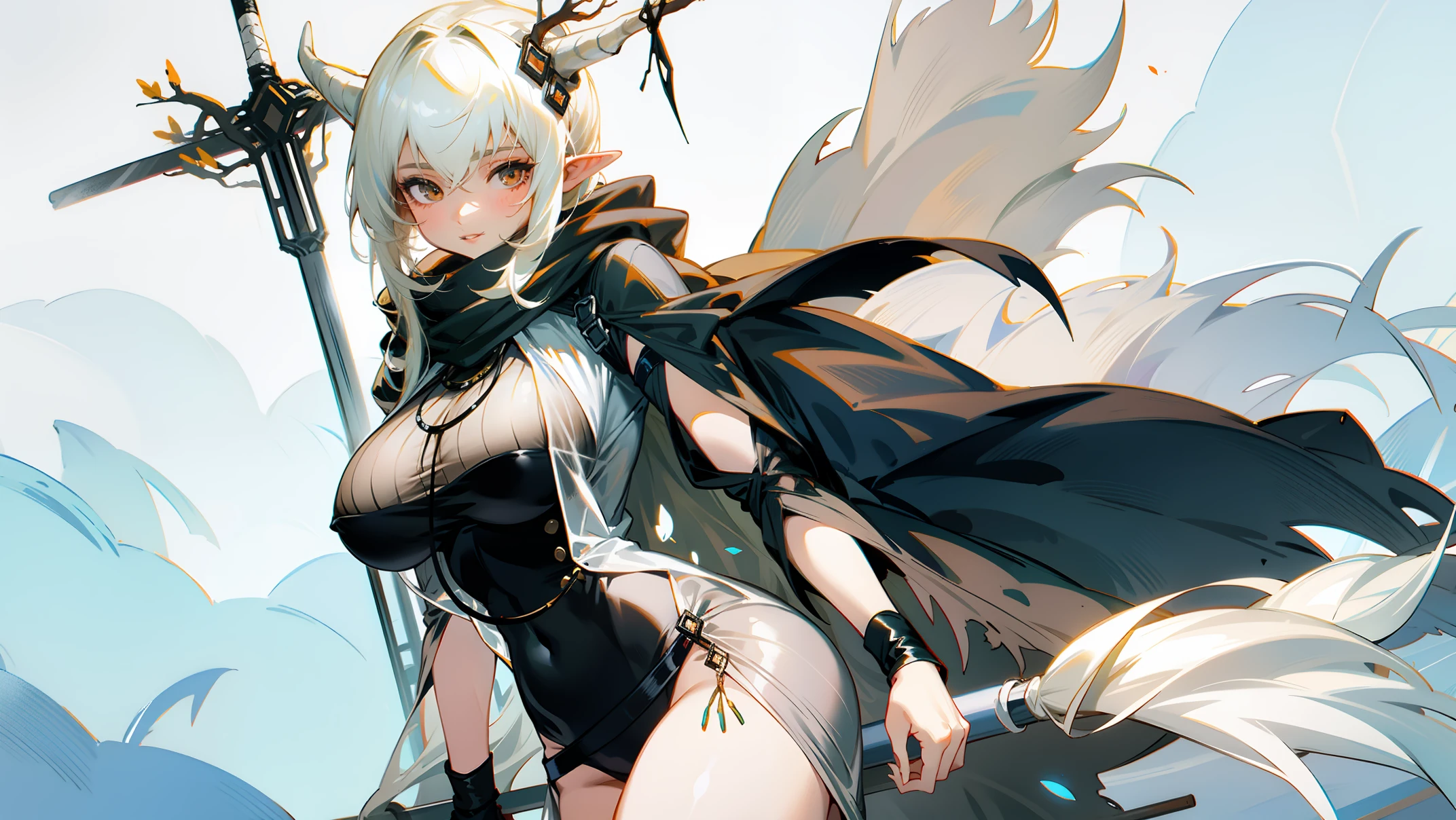1girl,cowboy shot,shininghead,,big tits, transparent cloth on the chest, flowers