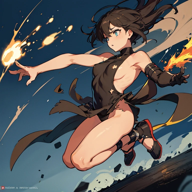 jumping oil coal nudist、Torn clothes scattered around、Unstable buoyancy sandstorm、amazing dynamism、great angle、