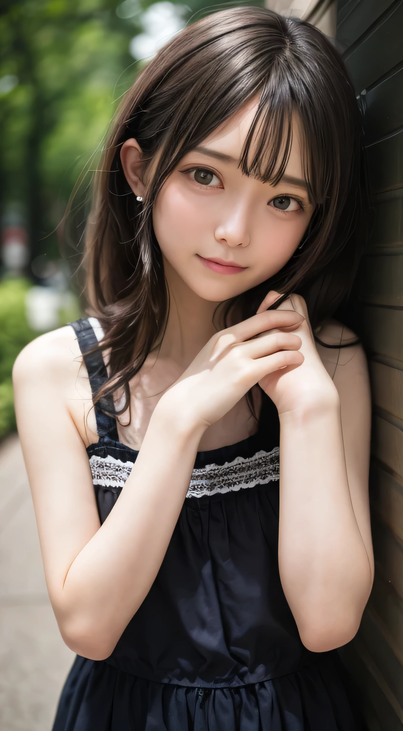 table top, highest quality, 8K, 85mm, RAW photo, absurd, award-winning portraits, alone, violaces, gardenia, delicate girl, Upper body, idol face, night, neon, Digital single-lens reflex camera, looking at the viewer, nature, Frank, Sophisticated, zora々right, professional lighting, film grain, chromatic aberration, (Bokeh:1.1)