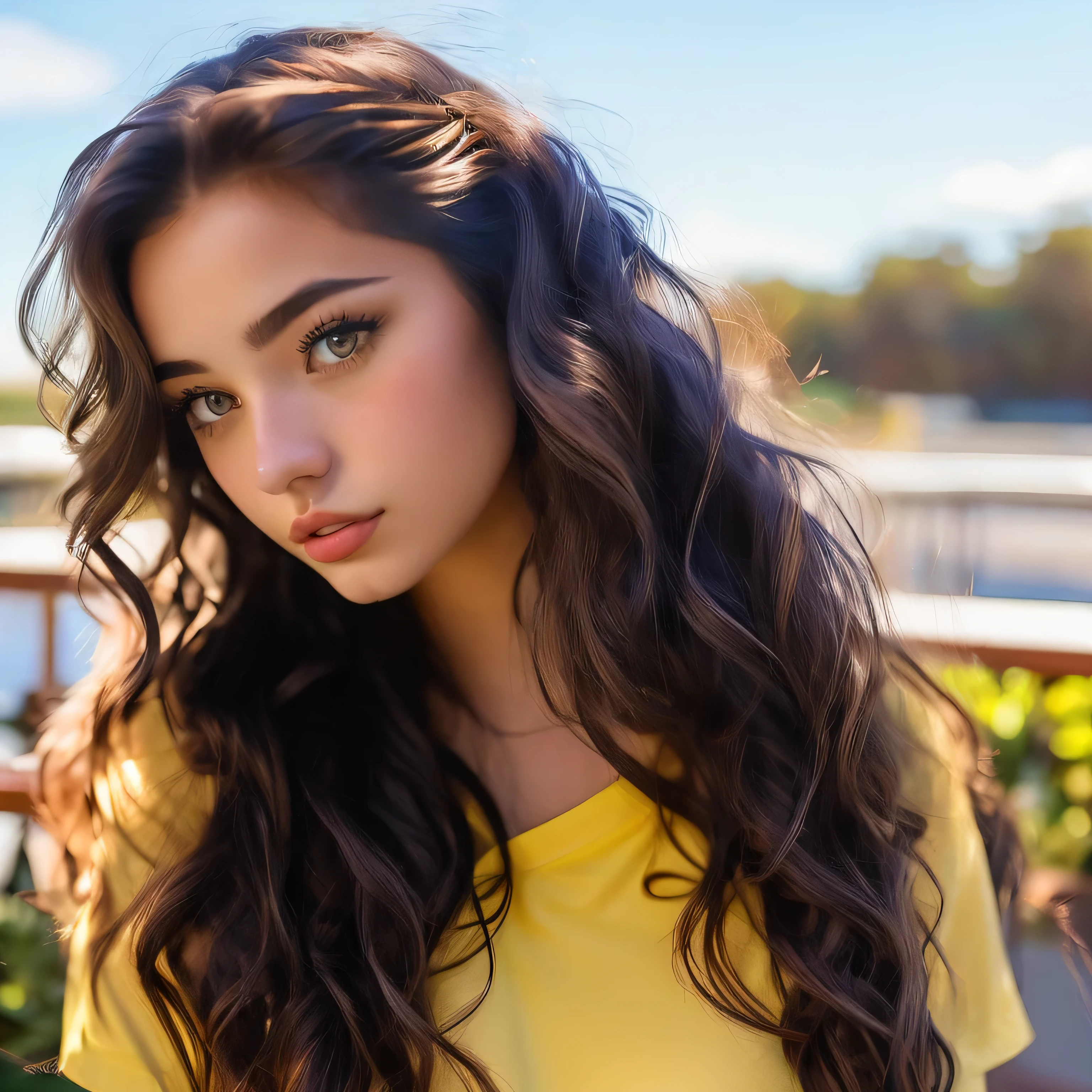 arafed woman with long hair and a yellow shirt taking a selfie, kailee mandel, portrait sophie mudd, pokimane, charli bowater, 18 years old, without makeup, anastasia ovchinnikova, madison beer, 19-year-old girl, sydney hanson, serena malyon, viktoria gavrilenko, violet myers