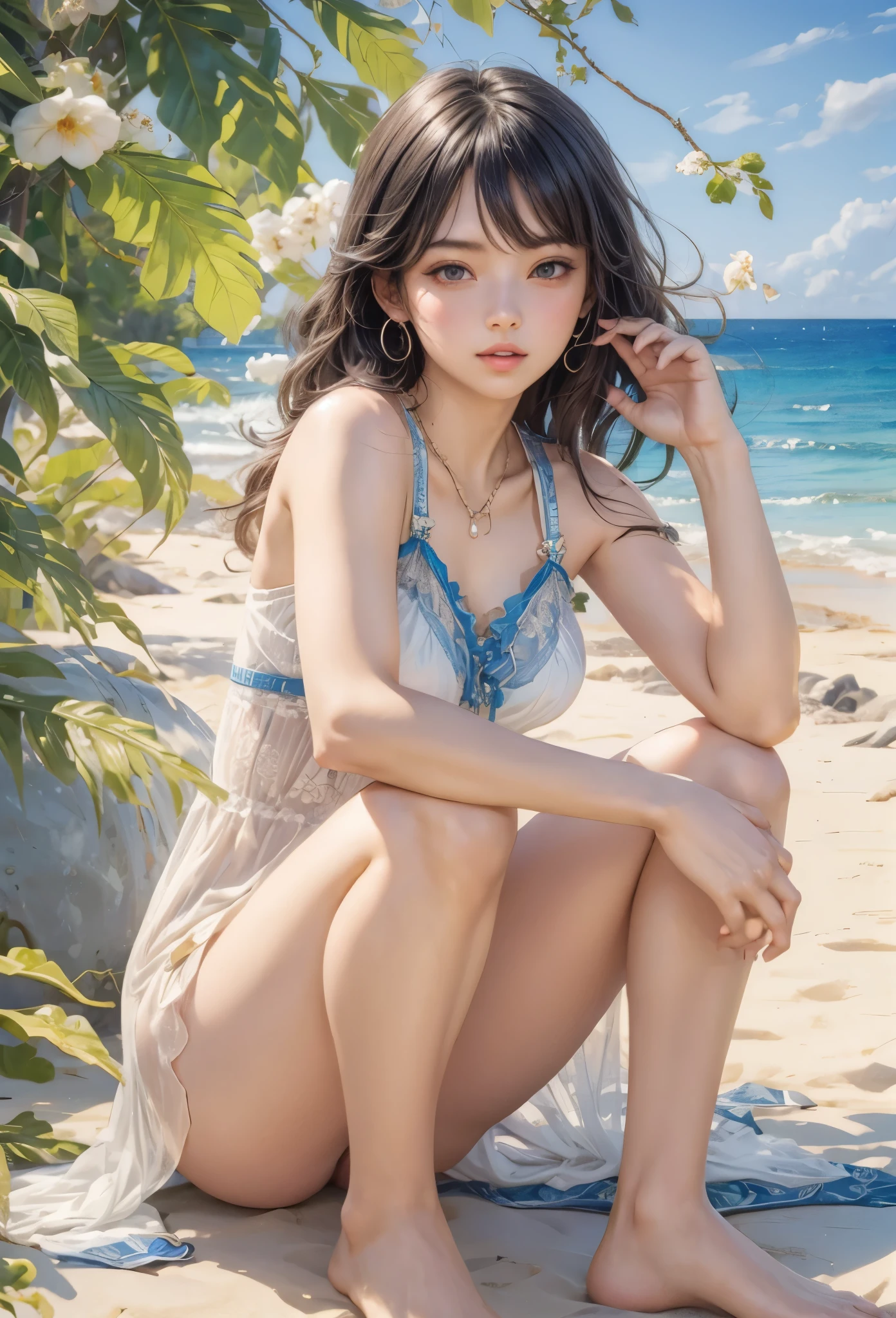 (detailed illustrations,Very detailed and precise drawing,Delicate drawn lines with tempo,Realistic texture expression),[color traced main line],midsummer beach[[tropical country]],(Girl(beautiful girl)[[big eyes]])[11 years old](SKINNY[bony body][very thin breasts[small  with pointed points,]][リアルなのdetailed]),[During ](sweaty[Trance]) Eros in the Natural Body ( gravure),[Ideal Eros],([リアルなのdetailed:0.8] [() [ minora]]),(Fine and beautiful skin expression [transparency]),[完璧な目のdetailed (Beautifully detailed iris)[eyes like jewels]],[long and beautiful eyelashes],[precisely drawn hair [美しく艷やかな髪のdetailed]],(完璧な手のdetailed [Beautiful fingers with no damage [beautiful nails]]),(perfect (perfectly balanced proportions))[[full body portrait]],[ideal color coordination(Accurate simulation of light and material interactions)],(HighQuality,High resolution,(detailed,High definition)),[[Soft ambient light]],[realistic],[Visual art that tells a story] [[full body portrait]][[Watercolor style coloring]][Colorful].
