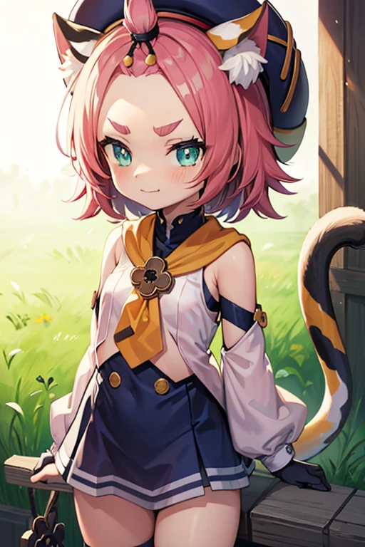 catgirl, bottomless, ************, furrowed eyebrows, smirk, ****, outside, tail, detached sleeves, hat,