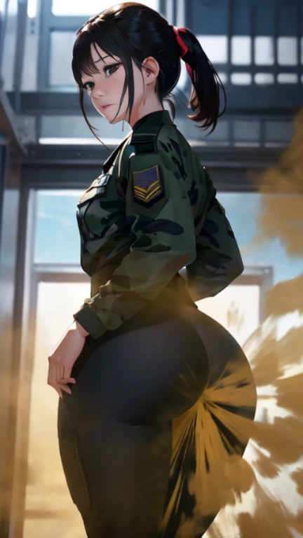 ((velocity)),Attacked by farts, (((Women farting))),(girl farting while shooting practice),velocity,detailed eyes)(a female military cadet,(wearing a military clothing),(her butt facing screen)) (short blackhair),(Asian woman),(military base),(masterpiece:1.2、top-quality, best-quality)、(the Extremely Detailed CG Unity 8K Wallpapers、ultra-detailed、Best Shadows)、(细致背景)、(The best lighting、extremely delicate and beautiful)、depth of fields、1girl in、独奏、